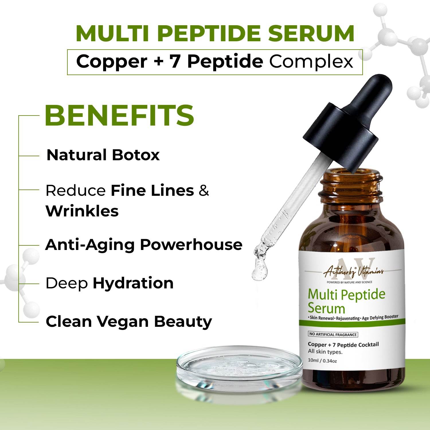 Actiherbz Multi Peptide + copper Face Serum 10ml & Serum Cleanser 60ml with 8 Peptide Cocktail for Improves Skin Elasticity, Skin Renewal and Age-Defying Booster | All Skin Types - passionindulge