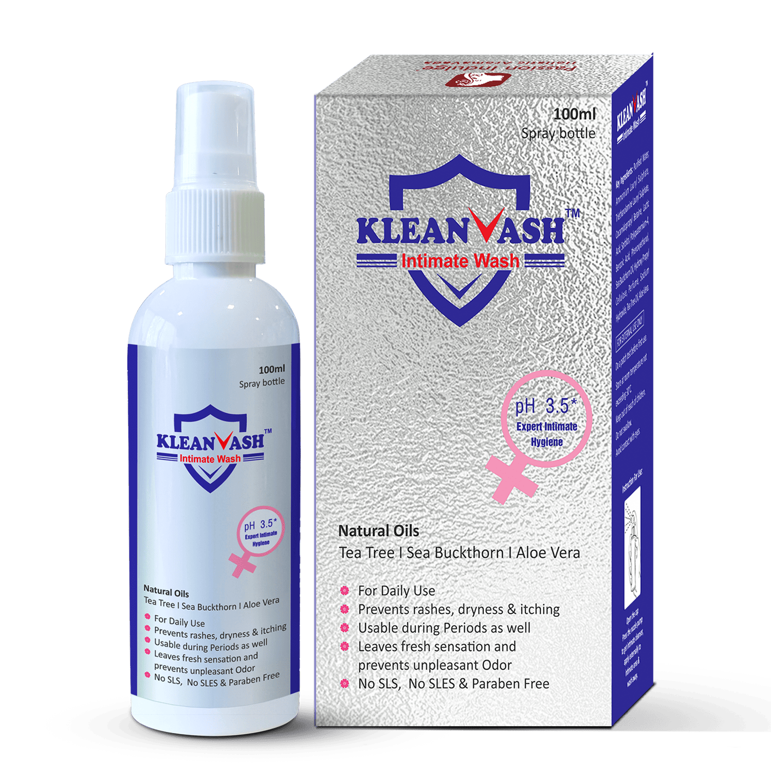 Kleanvash Natural Intimate Wash-100 ml | Expert Hygiene Wash for Women | Maintains pH Balance |Suitable for all skin type