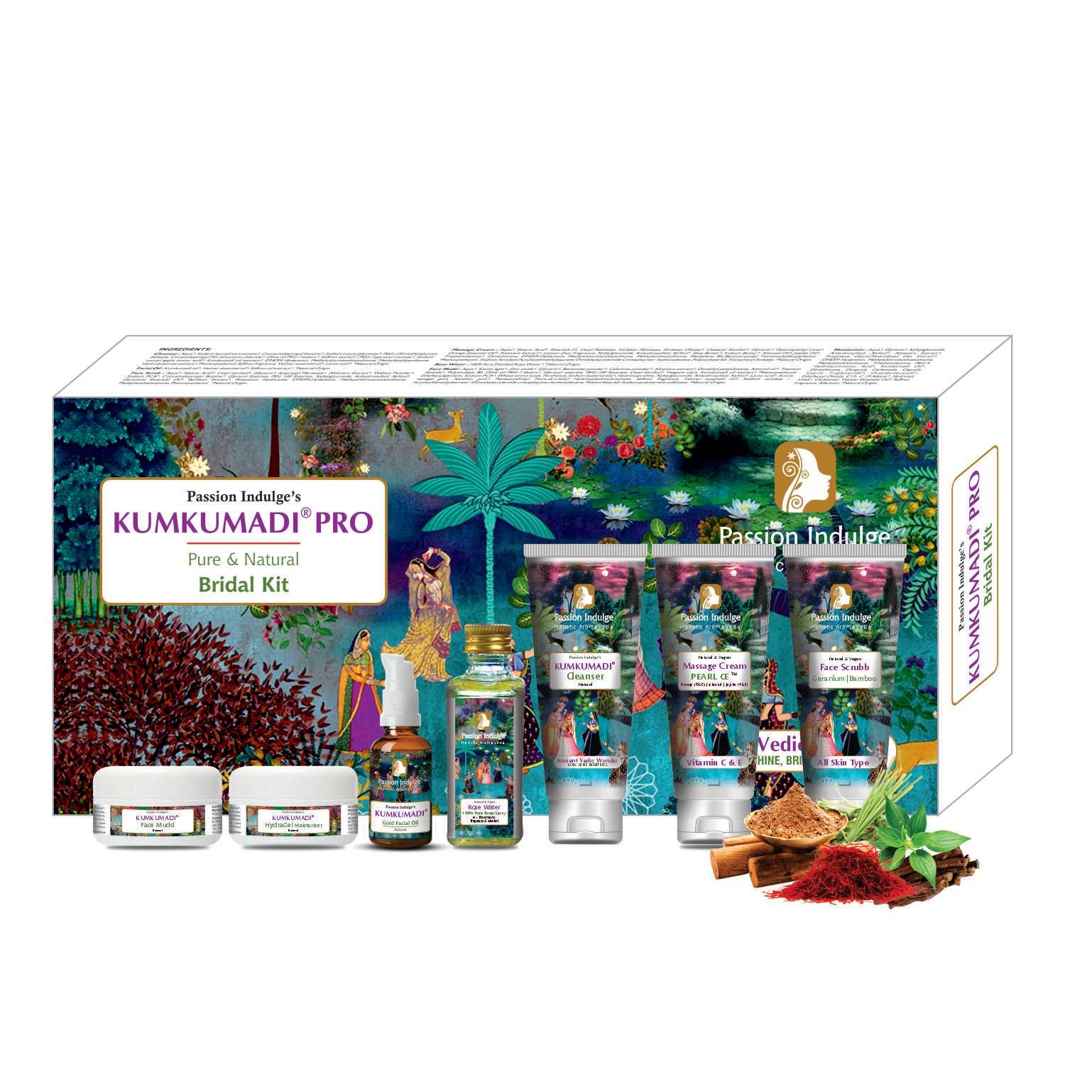 Kumkumadi Pro-Bridal Facial Kit | Pure and Natural | For Skin Shine and Brightness With Saffron, Vetiver Oil, and 16 Herbs| All Skin Types | 7 Steps | Bridal Kit - passionindulge