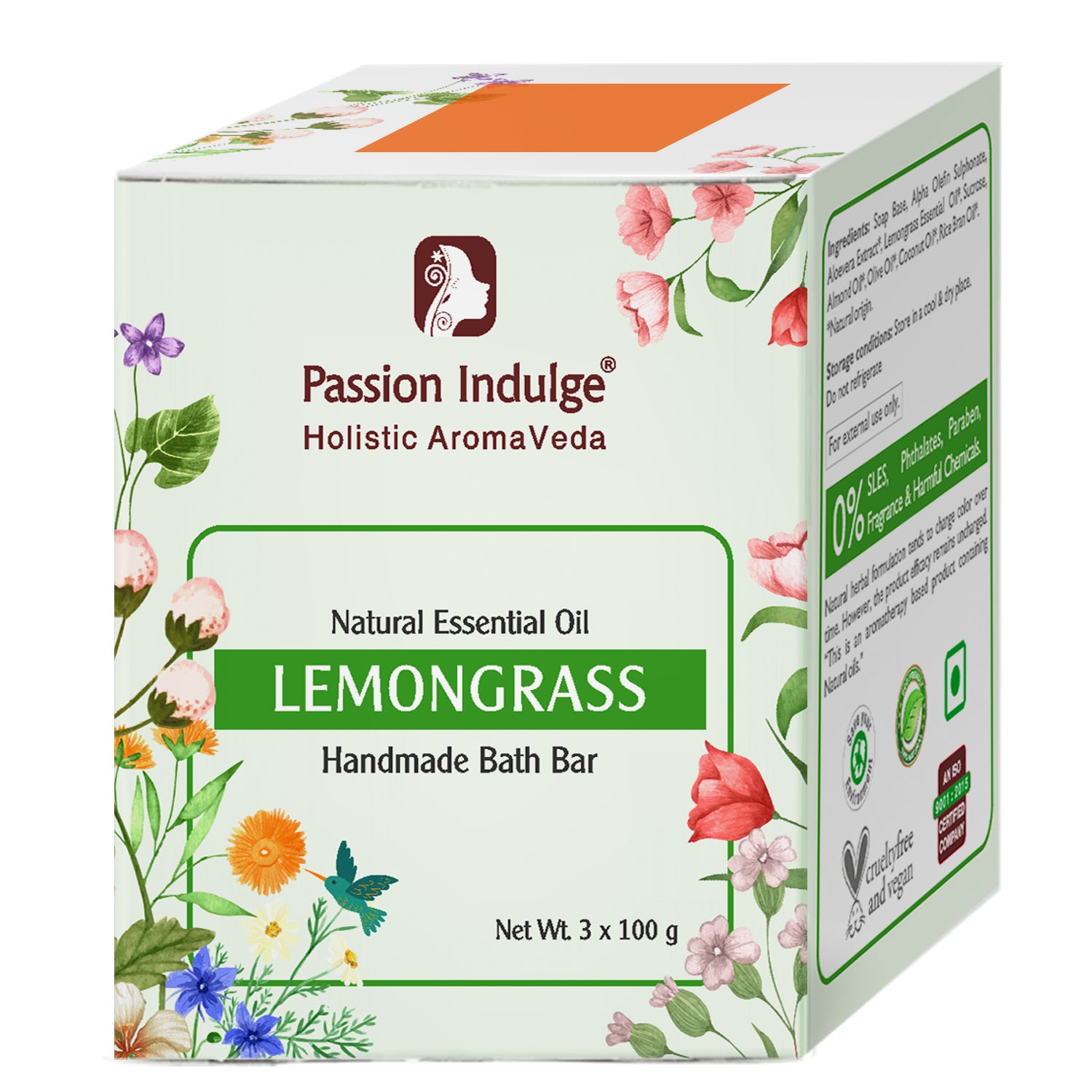 Handmade Bath Bar Soap Lemongrass - each 100gm | Natural & Vegan  | Aromatherapy | Peta Certified( Pack of 3 )