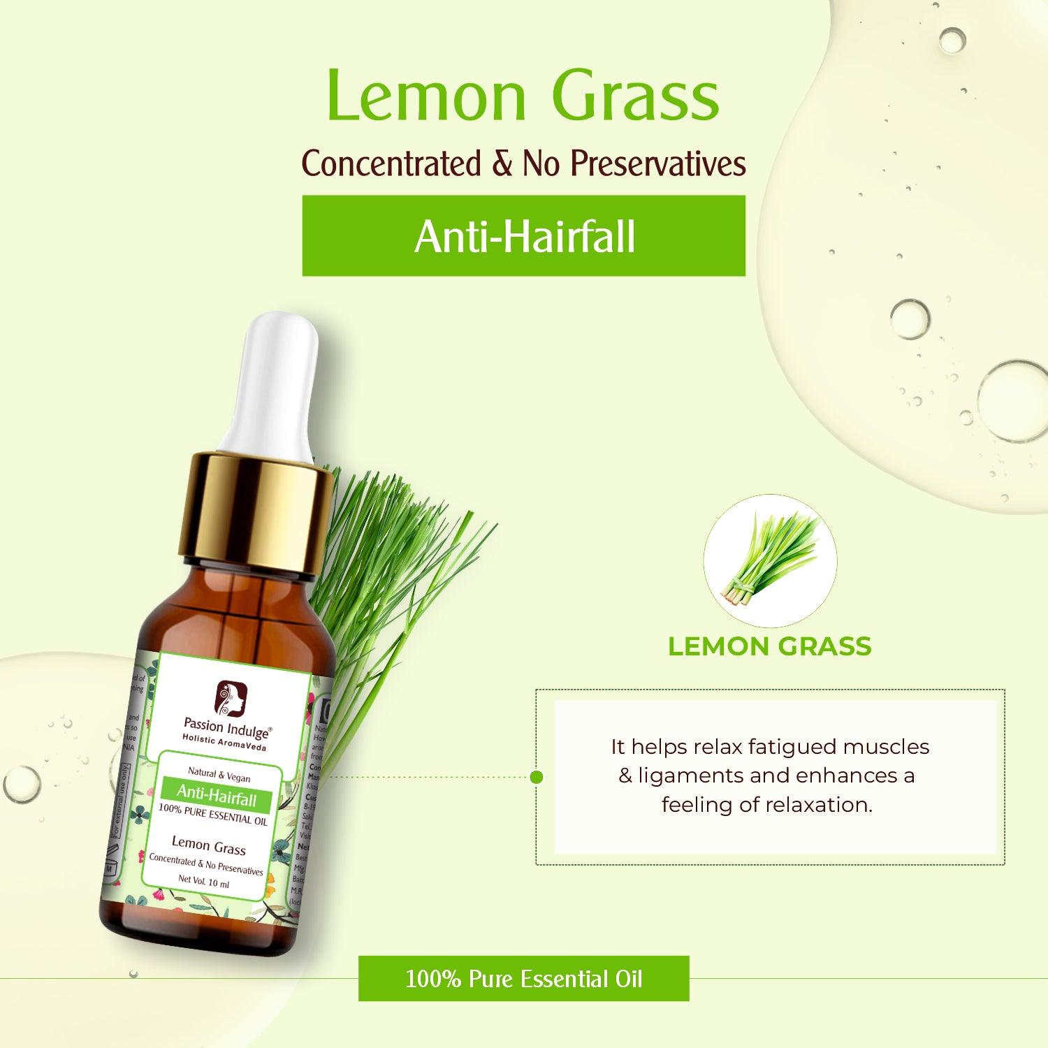 Lemongrass Essential Oil 10ml for Acne | Black Heads | Pores & Hair Fall Control | Natural & Vegan - passionindulge