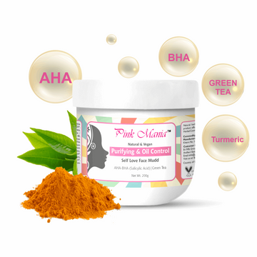 Pink Mania Purifying & Oil Control AHA BHA Face Mudd With Turmeric & Green Tea |Remove the dead cells & helps to prevent acne, blackheads and whiteheads | Natural & Vegan - 200g