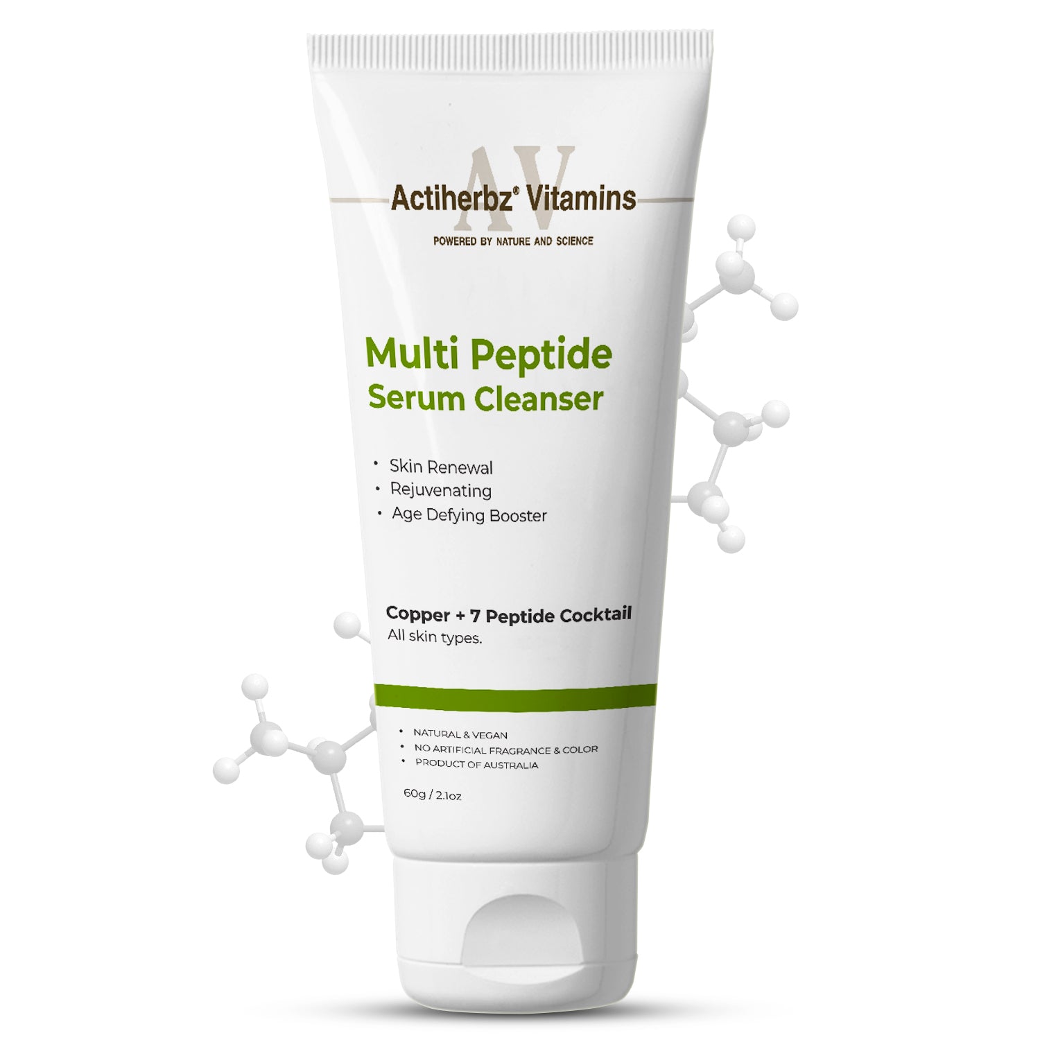 Actiherbz Multi Peptide + copper  Serum Cleanser with 8  Peptide Cocktail | Skin Renewal, Rejuvenation & Age-Defying Booster | Hydrating Face wash  Cleanser for All Skin Types  | airline travel friendly 60ml