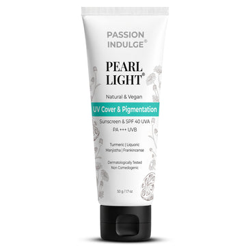 Passion Indulge Pearl Light Sunscreen SPF 40 PA+++ (50gm) | Skin Brightening, Pigmentation-Free Protection & UV Protection | With Turmeric, Manjistha & Liquorice | Mineral Sunscreen for Men & Women