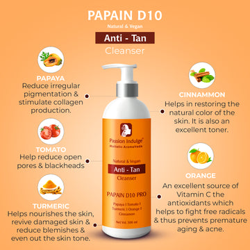 Professional Anti-tan Face Cleanser PAPAIN D10 PRO - 500 ml| Dead skin removal | Suitable for All Skin Types