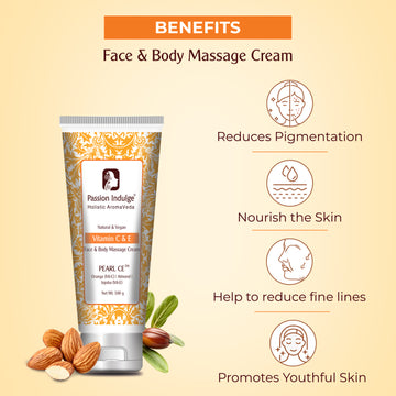 Natural Pearl CE Massage Cream 100gm for Deep Nourishing & Hydration Cream | Vit C & E | Beneficial for Face and Body | Natural & Vegan