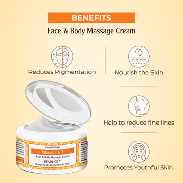 Natural Pearl CE Massage Cream 250gm for Deep Nourishing & Hydration Cream | Vit C & E | Beneficial for Face and Body | Natural & Vegan