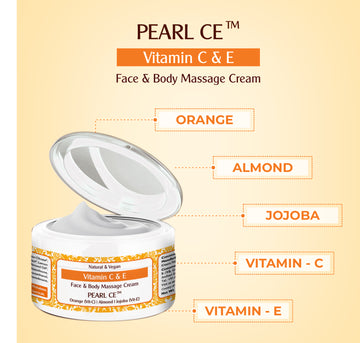 Natural Pearl CE Massage Cream 250gm for Deep Nourishing & Hydration Cream | Vit C & E | Beneficial for Face and Body | Natural & Vegan