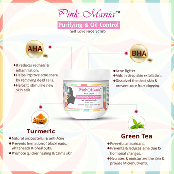 Pink Mania AHA BHA  Purifying & Oil Control Face Scrubb & Anti-Dandruff & Hair Fall Control Shampoo Combo  |  Fights Skin infection & Reduce Hair Fall