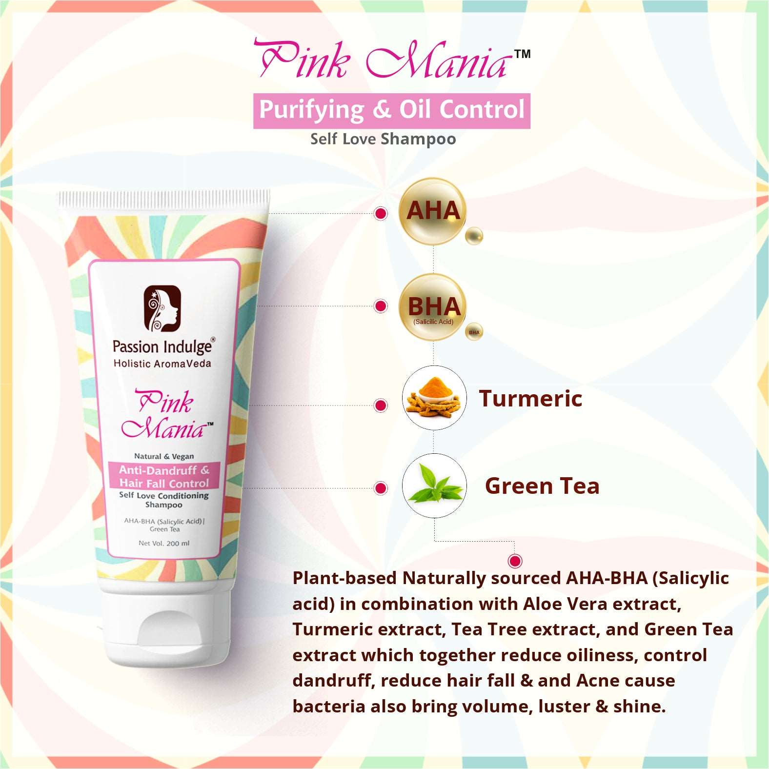 Passion Indulge Pink Mania AHA BHA Purifying & Oil Control Face Cleanser & Anti-Dandruff Shampoo Combo| Healing Skin Properties & Reduce Hair Fall