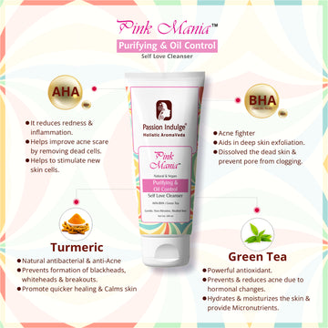 Pink Mania Purifying & Oil Control Face Cleanser With AHA BHA  (Salicylic Acid)  Green Tea & Turmeric |Reduces Redness & Acne on Skin & hydrate the skin | All Skin Types - 100ml