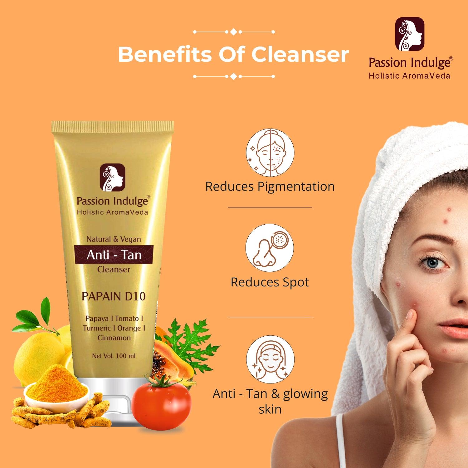 Papain D10 Cleanser For Tan Removal | Uneven Skin Tone | Anti Tan | Remove Dead Skin Cells | Natural & Vegan | All Skin Type -100ml - passionindulge