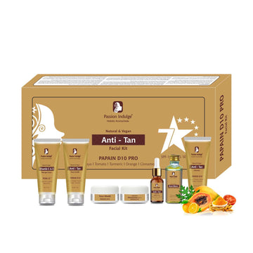 Passion Indulge Papain D10 7 Star Pro Facial Kit For Anti Tan With Papaya, Tomato, turmeric, Orange, Cinnamon | All Skin Types | Natural & Vegan | professional Kit | Detan Kit| 7 steps