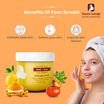 Natural Papain D10 Face Scrub | Reduces Tan | Improves Tone & Texture | Remove Dead Skin Cells | Vegan | Ayurvedic | All Skin Types (200 gm)