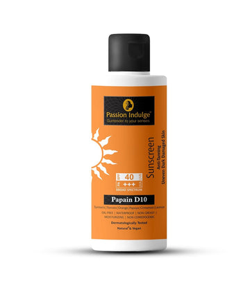 Papain D10 Natural Sunscreen 100 gm| Anti-Tanning | Uneven Dark Damaged skin | SPF 40 | Oil free | Water Proof | Moisturizing | Dermatologically Tested | Ayurvedic & Vegan for All Skin Types