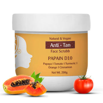 Natural Papain D10 Face Scrub | Reduces Tan | Improves Tone & Texture | Remove Dead Skin Cells | Vegan | Ayurvedic | All Skin Types (200 gm)