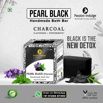 Handmade Bath Bar Soap Pearl Black (Charcoal) - each 100gm | Natural & Vegan |Peta Certified ( Pack of 3 ) - passionindulge