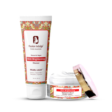 Pearl Light Cleanser 100ml &  Moisturizer 50gm For Dark Spots Reduction | Skin Brightening & Lightening  | Glowing Skin | Natural & Vegan | Ayurvedic