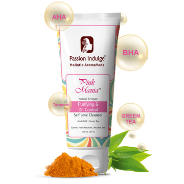Pink Mania Purifying & Oil Control Face Cleanser With AHA BHA  (Salicylic Acid)  Green Tea & Turmeric |Reduces Redness & Acne on Skin & hydrate the skin | All Skin Types - 100ml