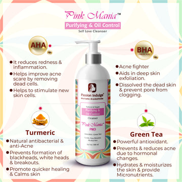 Professional Anti-acne face Cleanser- Pinkmania PRO | Skin Purifying, Oil Control with AHA BHA- 500 ml