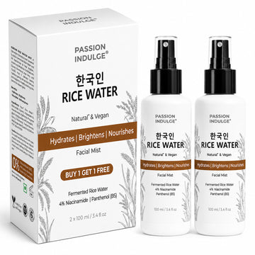Passion Indulge Korean Rice Water Facial Toner & Face Mist | Fermented Rice Water, 4% Niacinamide, Panthenol & Aloe Vera | Hydrates, Brightens & Nourishes | Natural, Vegan & Alcohol-Free | Korean Inspired Skincare | All Skin Types (BUY 1 GET 1 FREE)