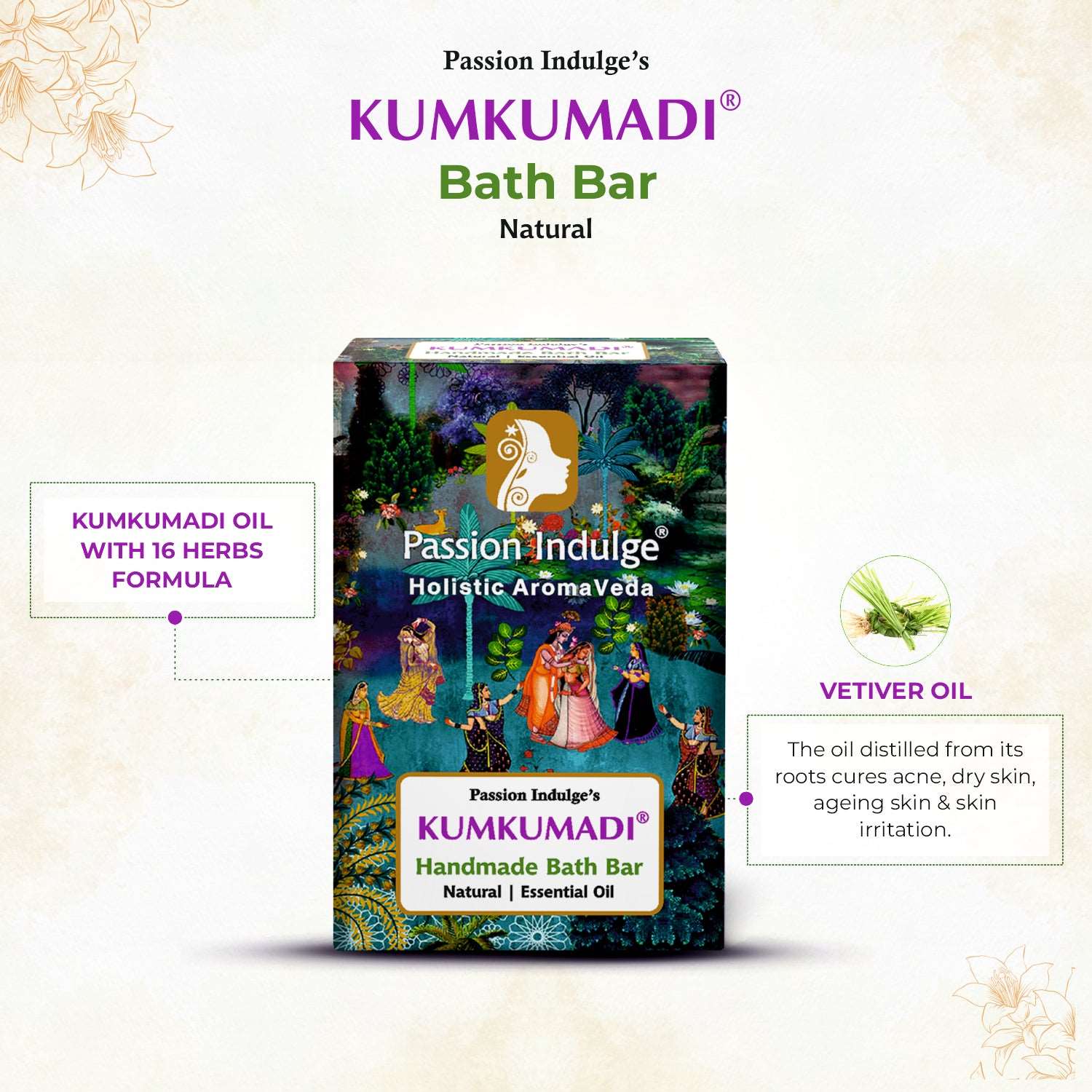 Kumkumadi Natural Handmade Bath Bar | For Skin Glowing, shine, and brightness with Kumkumadi oil, Vetiver Oil & 16 Herbs for All Skin Types