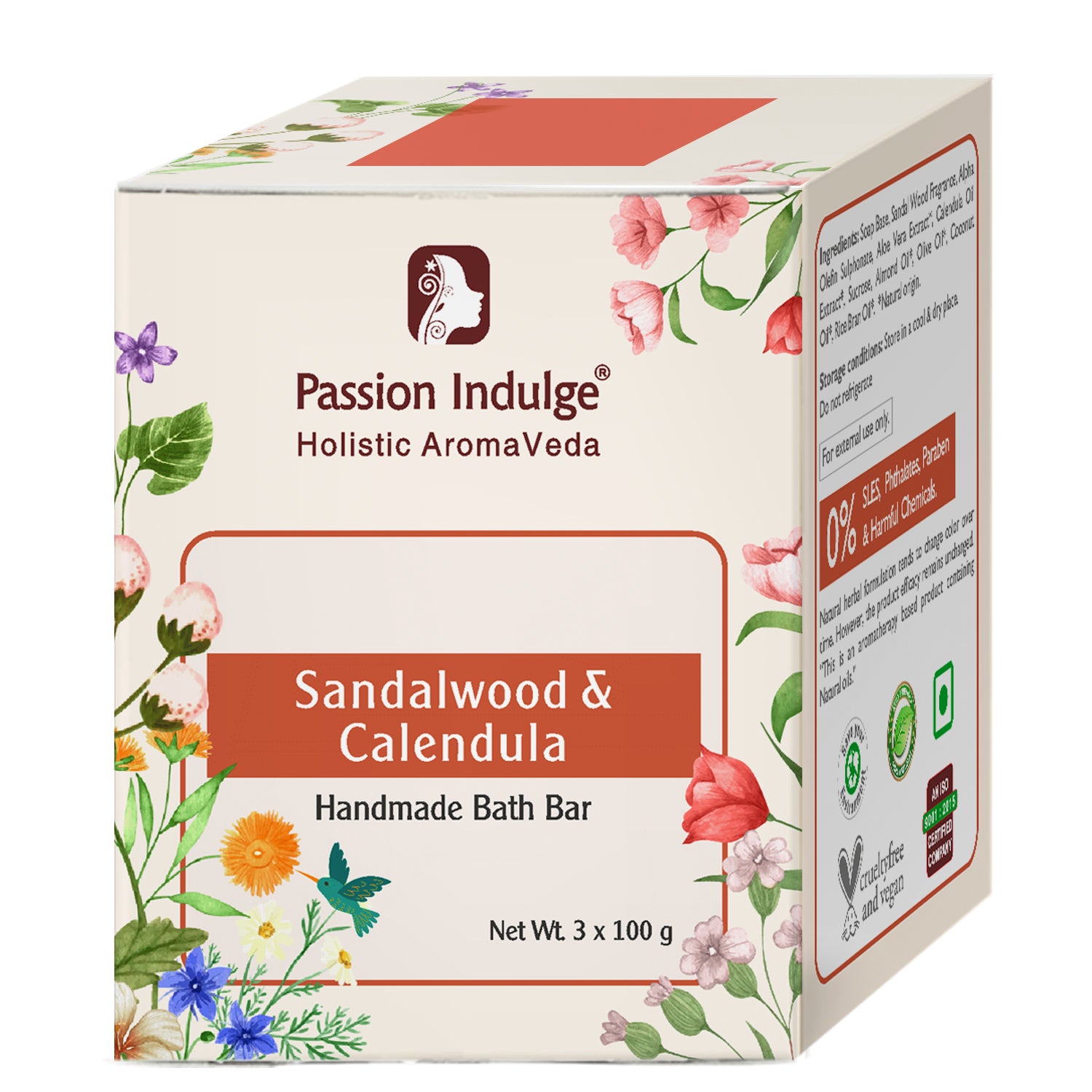 Handmade Bath Bar Soap Sandalwood - each 100gm | Natural & Vegan | Aromatherapy | Peta Certified (Pack of 3)