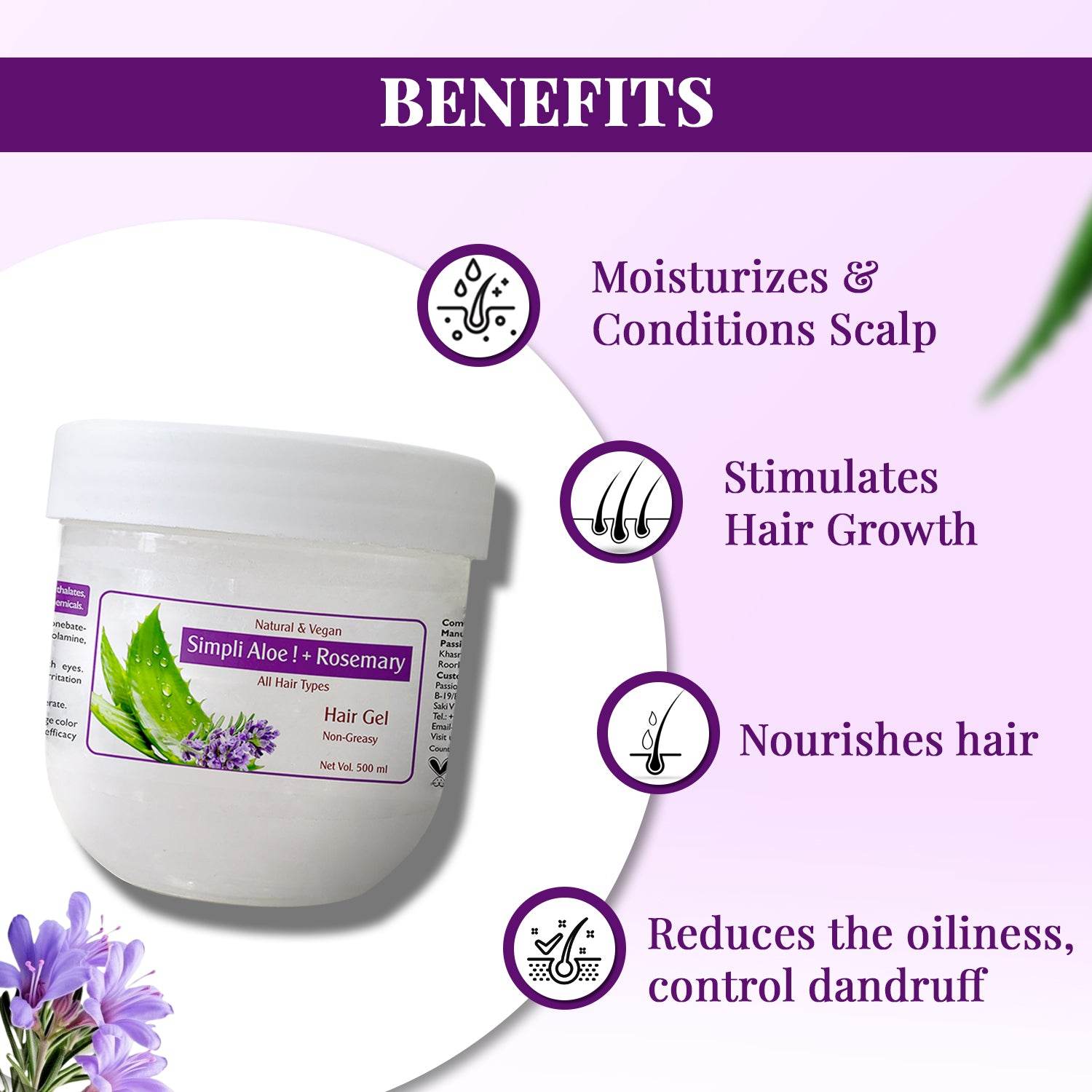 Passion Indulge Simpli Aloe+ Rosemary Hair Gel 500ml | Infused with Aloe Vera & Rosemary Oil for Stronger, Healthier Hair | All Hair Types - passionindulge
