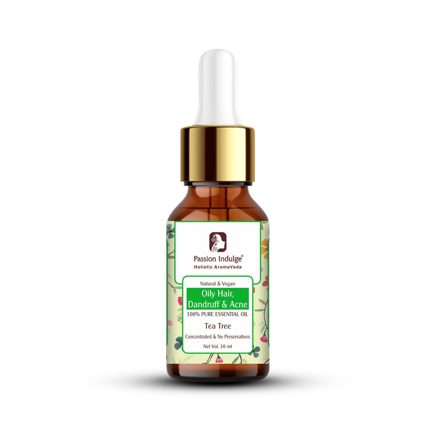 Tea Tree Essential Oil 10ml for Oily Hair Dandruff & Reduces Acne | Natural & Vegan - passionindulge
