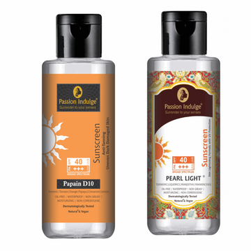 Pearl Light & Papain D10 Natural Sunscreen Each 100ml Combo Pack | Sun Burn Protection | Sun lightning formula with UV Protection | SPF 40+++, Dermatologically Tested | Natural & Vegan