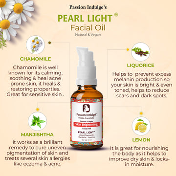 Pearl Light Facial Oil 10ml For Spot Reduction | Skin Brightening & lightening | Clear Complexion | Natural & Vegan | Ayurvedic | All Skin Type