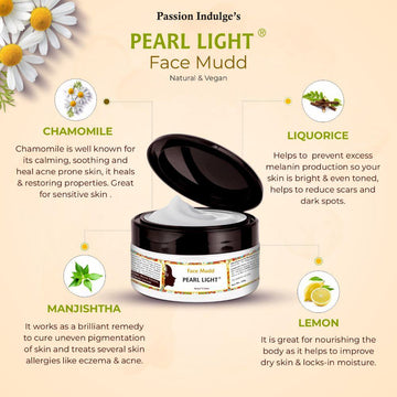 Pearl Light Face Mudd Pack For Skin Brightening | Skin Lightening | Spot Reduction | Reduce pigmentation | glowing Skin | Natural & Vegan 250gm - passionindulge