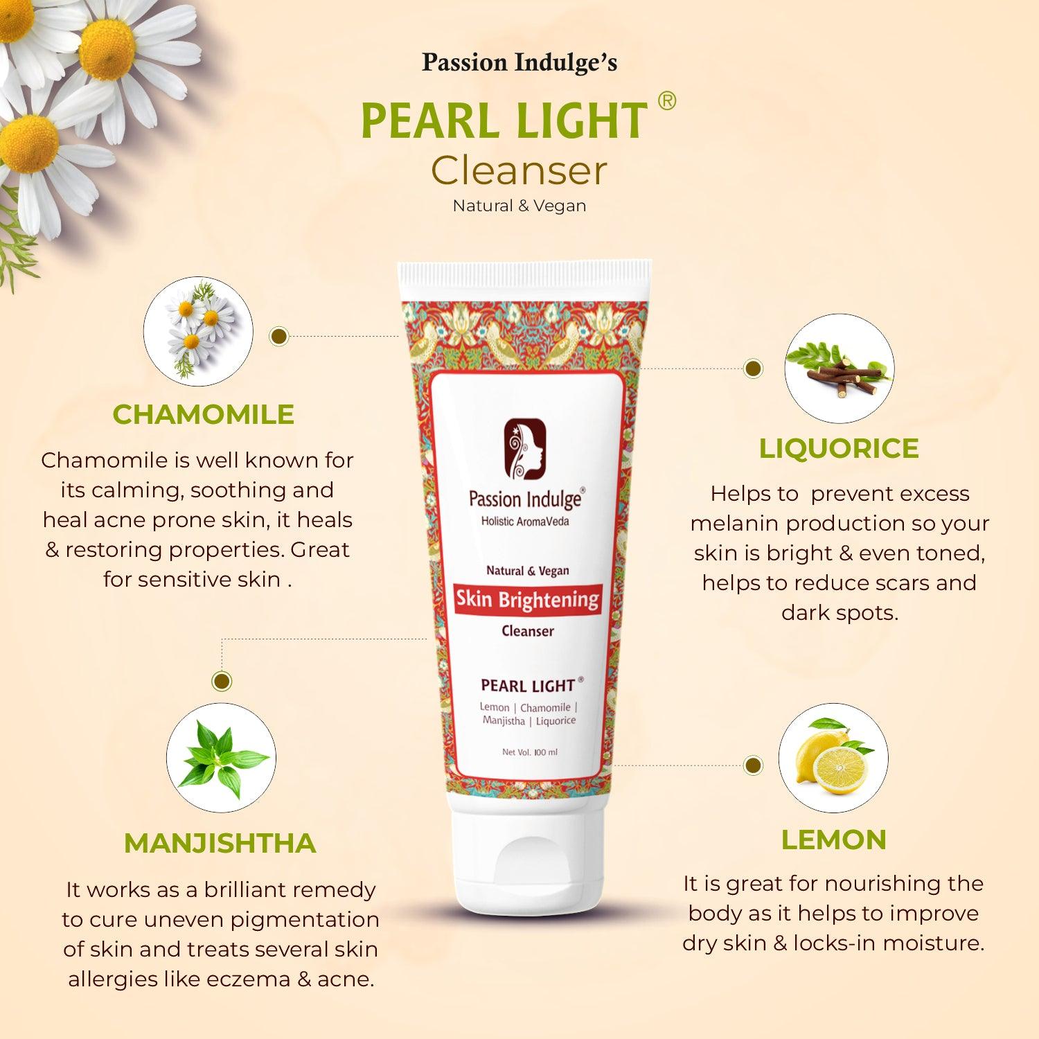 Pearl Light Cleanser 100ml For Dark Spots Reduction | Skin Brightening & Lightening | Glowing Skin | Natural & Vegan | Ayurvedic - passionindulge