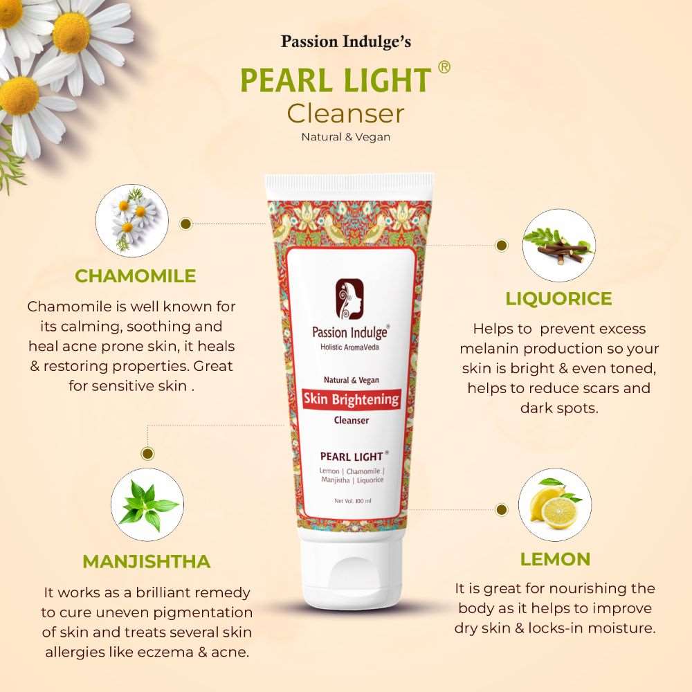 Pearl Light Cleanser 100ml For Dark Spots Reduction | Skin Brightening & Lightening  | Glowing Skin | & Rose Water 100ml (Pack2) For Makeup Removal | Natural & Vegan | Ayurvedic