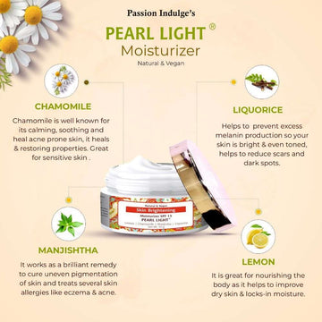 Pearl Light Moisturizer 50gm for Spot Reduction | Skin Lightening & Brightening | Glowing Skin | SPF 15 | UV Rays | Vitamin A, C, E, & F| Natural