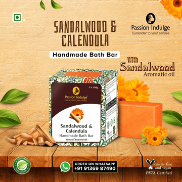 Handmade Bath Bar Soap Sandalwood - each 100gm | Natural & Vegan | Aromatherapy | Peta Certified (Pack of 3) - passionindulge