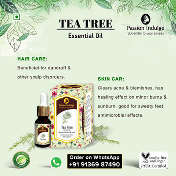 Tea Tree Essential Oil 10ml for Oily Hair Dandruff & Reduces Acne | Natural & Vegan