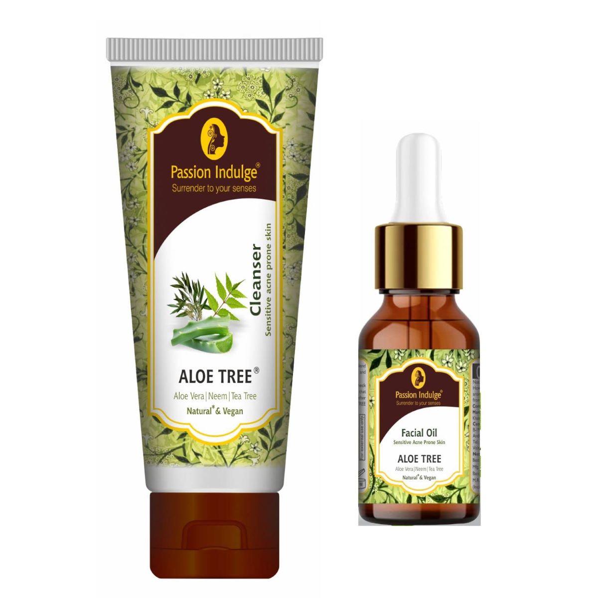 Aloe Tree Cleanser 100ml & Facial Oil 10 ml For Anti Acne & Pimples | Sensitive Skin | All skin Type | Natural & Vegan | Ayurvedic