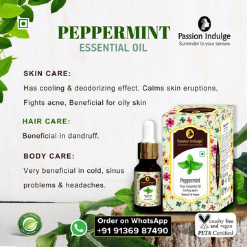 Peppermint Essential Oil 10ml for Reduces Redness, Irritation, Itchiness and Cooling Effect on Skin | Natural & Vegan