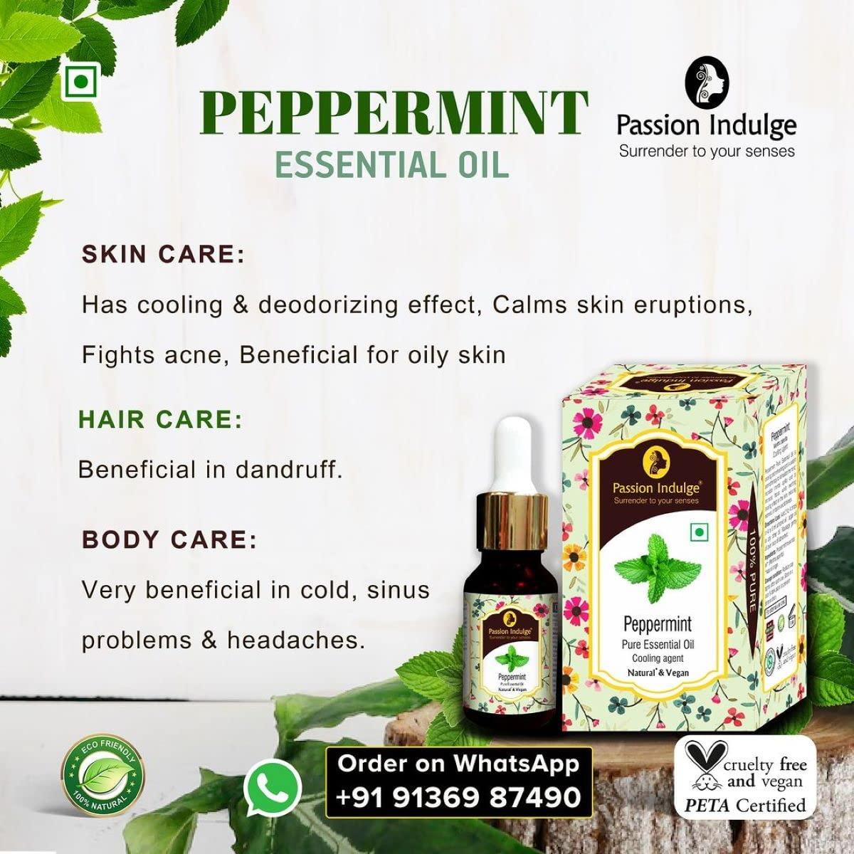 Peppermint Essential Oil 10ml for Reduces Redness, Irritation, Itchiness and Cooling Effect on Skin | Natural & Vegan - passionindulge