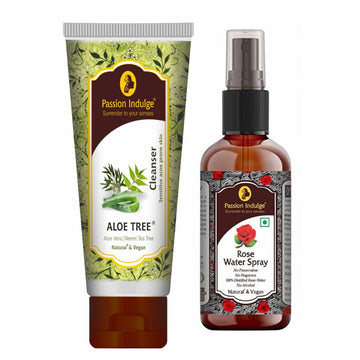 Aloe Tree Cleanser 100ml For Acne & Pimples | Sensitive Skin | All skin Type | & Rose Water 100ml (Pack2) For Makeup Removal | Natural & Vegan | Ayurvedic