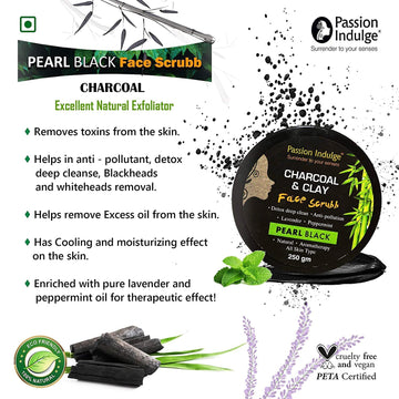Pearl Black Charcoal & Clay Face Scrubb for Dirt, Blackheads, Deep Pore Cleansing | Anti-Pollutant and Remove Dead Skin Cells | 250gm