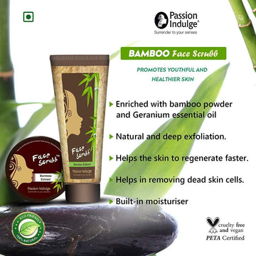 Bamboo with Geranium Face Scrubb for Dirt, Blackheads and Acne Removal | Remove Dead Skin Cells | Tan Removal | Glowing Skin | Deep Pore Cleansing |Natural 7 Vegan | Ayurvedic | All Skin Types - 250gm - passionindulge