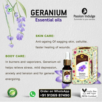 Geranium Essential Oil 10ml for Anti Ageing and Dull Sagging Skin | Naural & Vegan