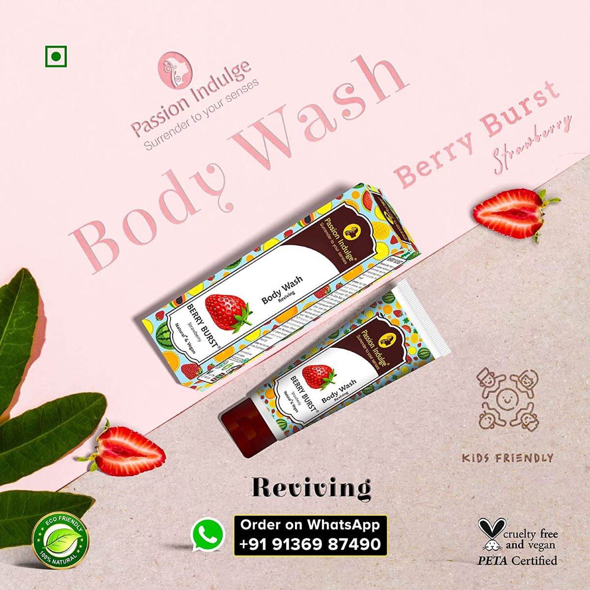 Berry Burst Body Wash | Reviving & Nourishes the skin | Natural & Vegan 200ml (Buy1 Get1 Free) - passionindulge