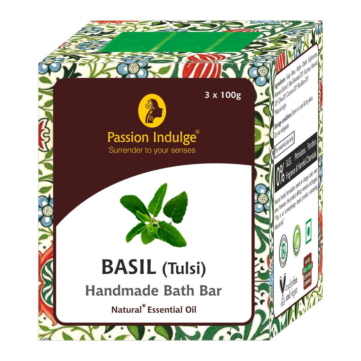 Handmade Bath Bar Basil Soap - pack of 3- each 100gm | Natural & Vegan | Aromatherapy | Peta Certified( Pack of 3 )