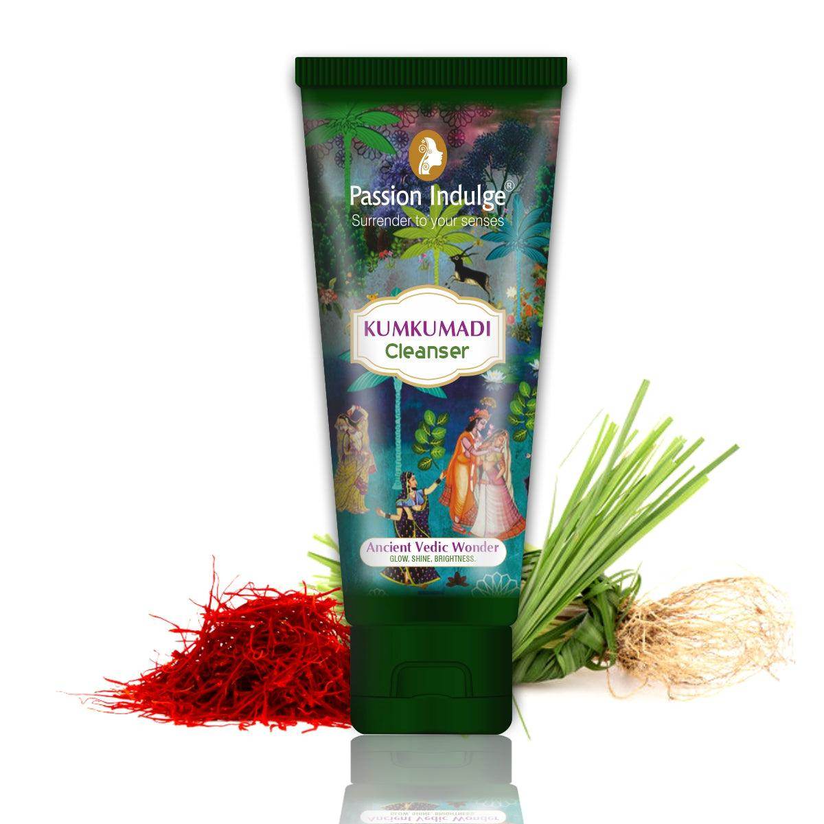 Kumkumadi Cleanser For Glowing Skin | Shine & Brightness | Anti Aging | Anti Wrinkle| Ayurvedic & Natural | with Saffron, Vetiver & 16 Herbs| All Skin Types - 100ml - passionindulge