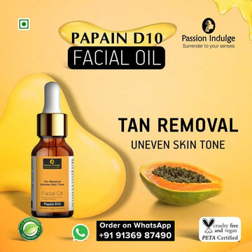 Papain D10 Facial Oil 10ml for Tan Removal | Uneven Skin Tone | Remove Dead Skin Cells | Natural & Vegan | Ayurvedic | All Skin Type