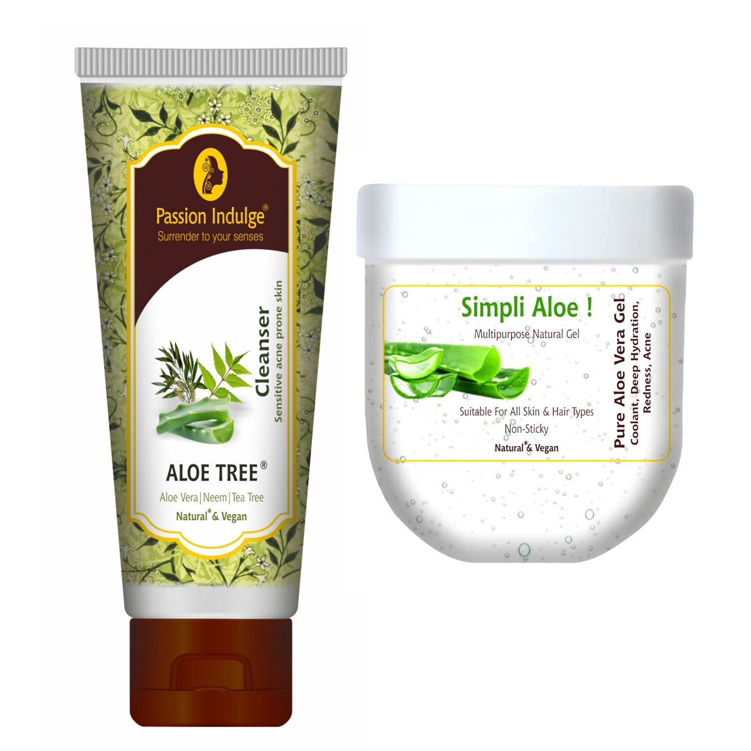 Aloe Tree Cleanser 100ml For Acne & Pimples | Sensitive Skin | & Simpli Aloe Gel 200ml For Coolant | Deep Hydration All skin Type | Natural & Vegan | Ayurvedic